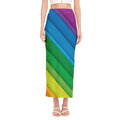 Rainbow Diagonal Lines Pattern Print Side Slit Maxi Skirt