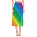 Rainbow Diagonal Lines Pattern Print Side Slit Midi Skirt