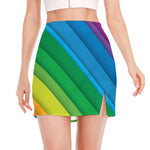 Rainbow Diagonal Lines Pattern Print Side Slit Mini Skirt