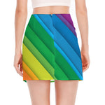 Rainbow Diagonal Lines Pattern Print Side Slit Mini Skirt