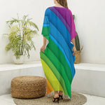 Rainbow Diagonal Lines Pattern Print Silk V-Neck Kaftan Dress