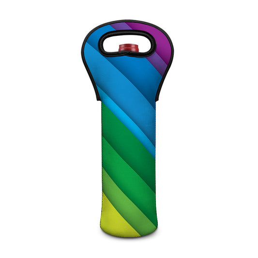 Rainbow Diagonal Lines Pattern Print Single Neoprene Wine Tote