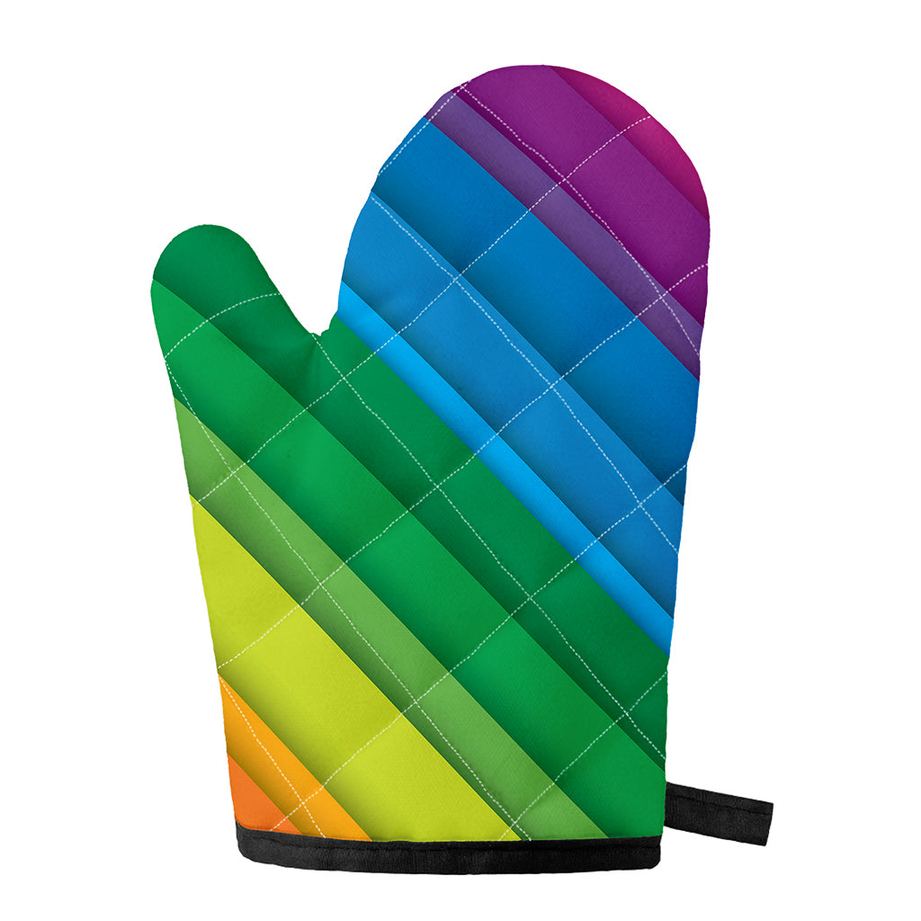 Rainbow Diagonal Lines Pattern Print Single Oven Mitt