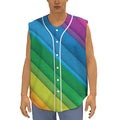 Rainbow Diagonal Lines Pattern Print Sleeveless Baseball Jersey