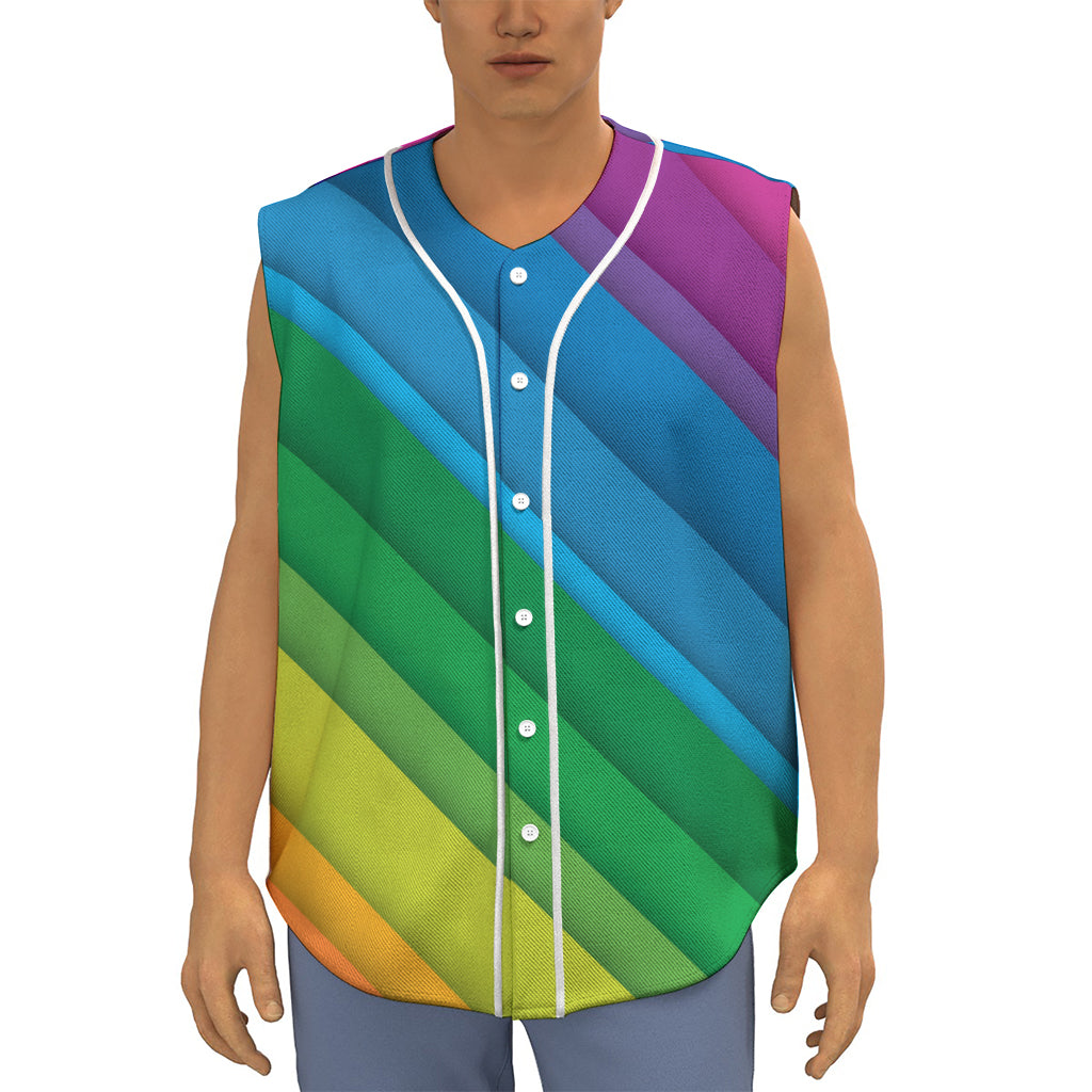Rainbow Diagonal Lines Pattern Print Sleeveless Baseball Jersey