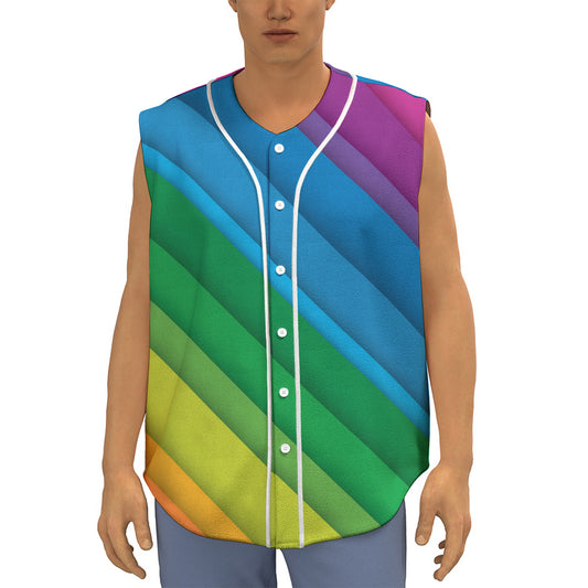 Rainbow Diagonal Lines Pattern Print Sleeveless Baseball Jersey
