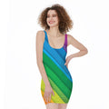 Rainbow Diagonal Lines Pattern Print Sleeveless Bodycon Dress