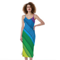 Rainbow Diagonal Lines Pattern Print Slim Fit Midi Cami Dress