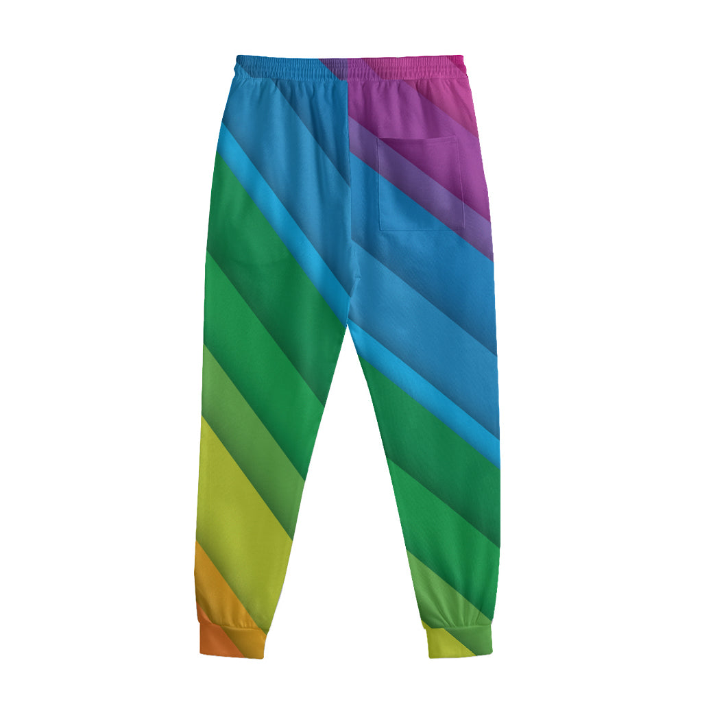 Rainbow Diagonal Lines Pattern Print Sweatpants