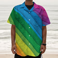 Rainbow Diagonal Lines Pattern Print Textured Short Sleeve Shirt