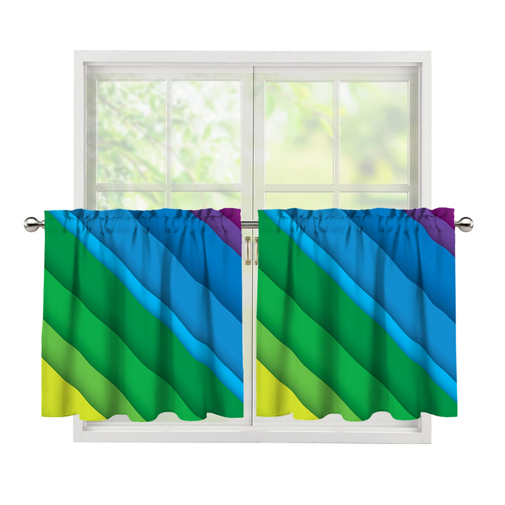 Rainbow Diagonal Lines Pattern Print Tier Curtains