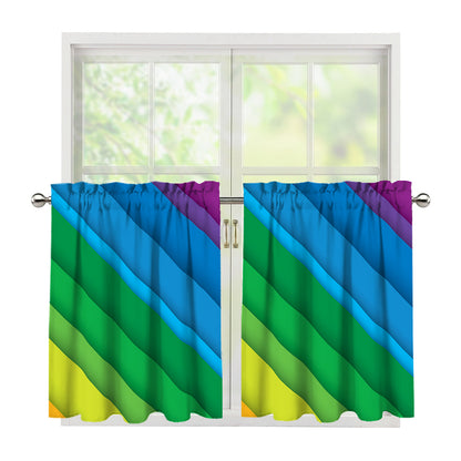 Rainbow Diagonal Lines Pattern Print Tier Curtains