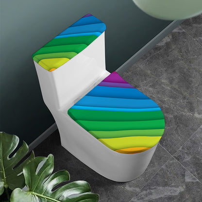 Rainbow Diagonal Lines Pattern Print Toilet Lid And Tank Cover Set