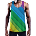 Rainbow Diagonal Lines Pattern Print Men's Workout Tank Top
