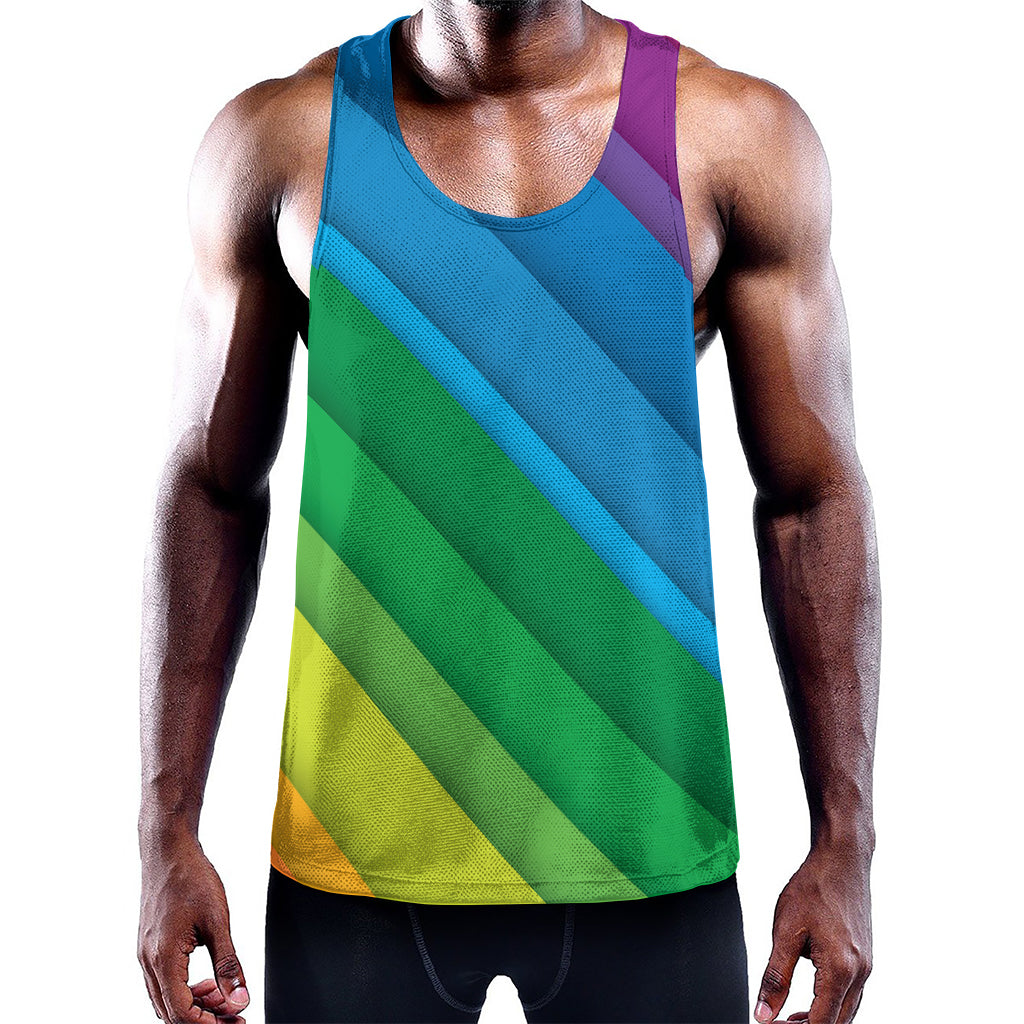 Rainbow Diagonal Lines Pattern Print Training Tank Top