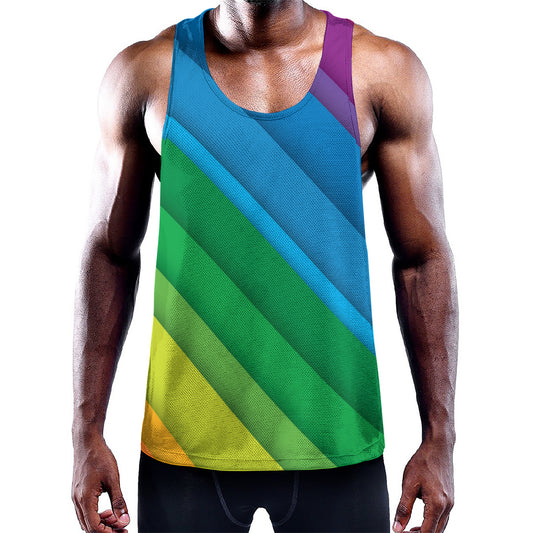 Rainbow Diagonal Lines Pattern Print Training Tank Top