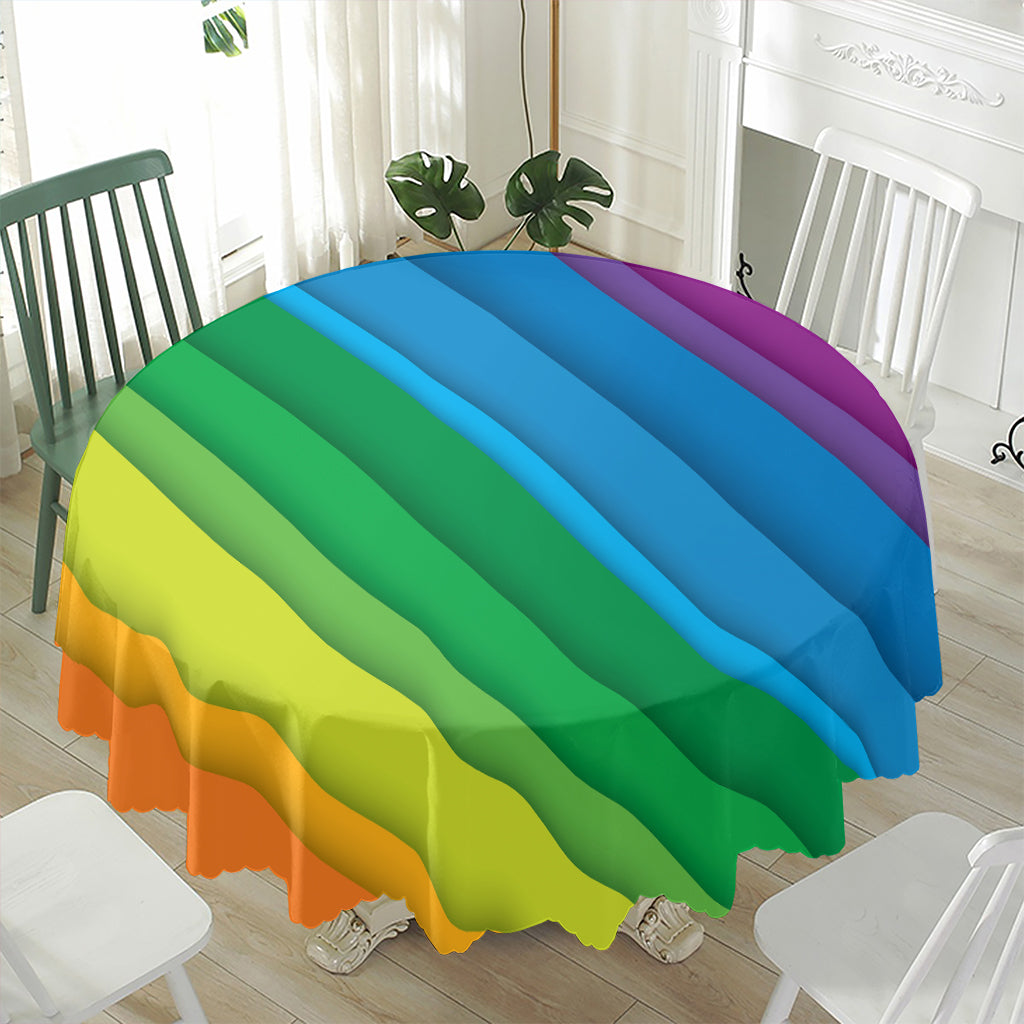 Rainbow Diagonal Lines Pattern Print Waterproof Round Tablecloth
