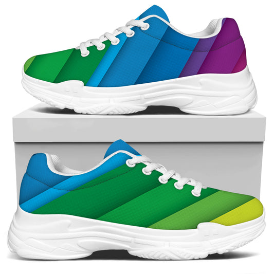Rainbow Diagonal Lines Pattern Print White Chunky Shoes