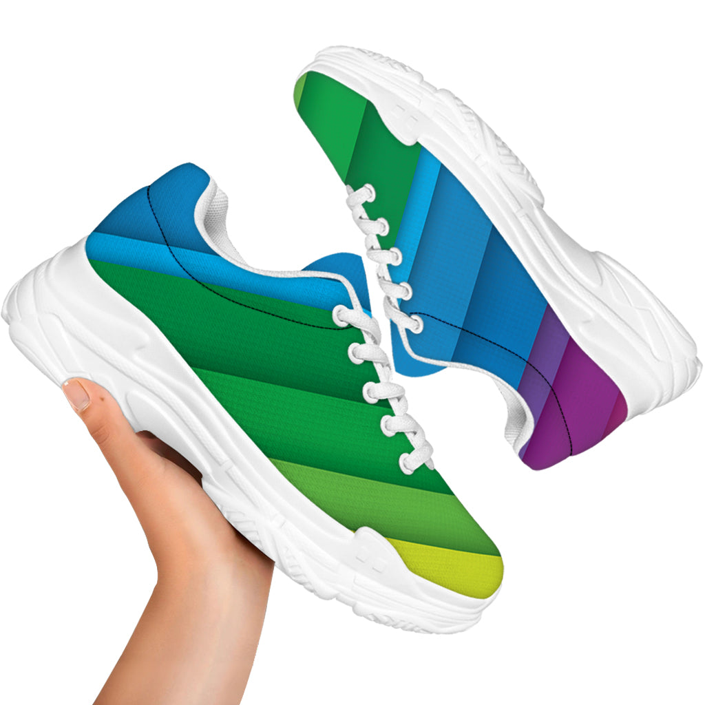 Rainbow Diagonal Lines Pattern Print White Chunky Shoes