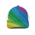 Rainbow Diagonal Lines Pattern Print White Mesh Trucker Hat