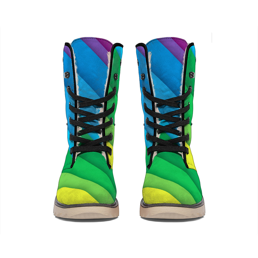Rainbow Diagonal Lines Pattern Print Winter Boots