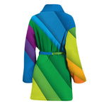 Rainbow Diagonal Lines Pattern Print Women's Bathrobe