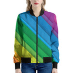 Rainbow Diagonal Lines Pattern Print Women's Bomber Jacket