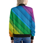 Rainbow Diagonal Lines Pattern Print Women's Bomber Jacket
