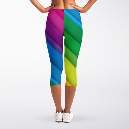 Rainbow Diagonal Lines Pattern Print Women's Capri Leggings