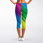 Rainbow Diagonal Lines Pattern Print Women's Capri Leggings