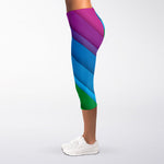 Rainbow Diagonal Lines Pattern Print Women's Capri Leggings