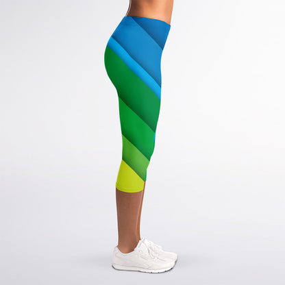 Rainbow Diagonal Lines Pattern Print Women's Capri Leggings