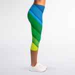 Rainbow Diagonal Lines Pattern Print Women's Capri Leggings