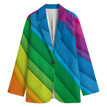 Rainbow Diagonal Lines Pattern Print Women's Cotton Blazer