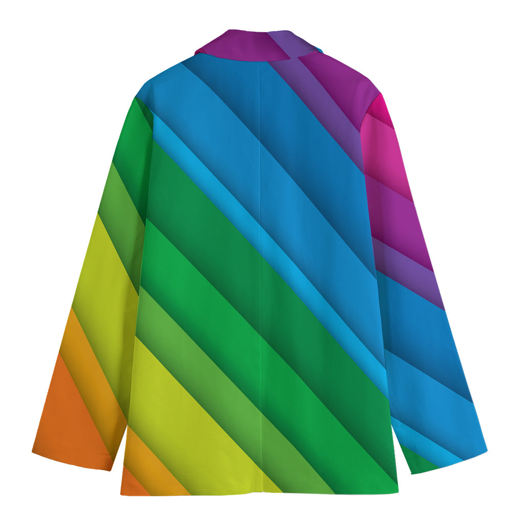 Rainbow Diagonal Lines Pattern Print Women's Cotton Blazer