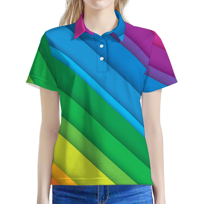 Rainbow Diagonal Lines Pattern Print Women's Polo Shirt