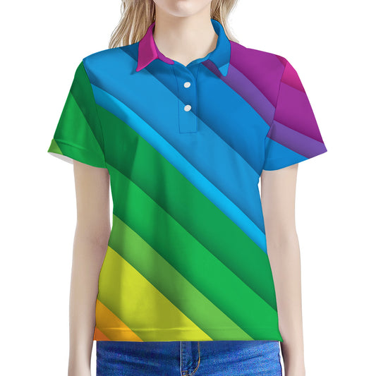 Rainbow Diagonal Lines Pattern Print Women's Polo Shirt