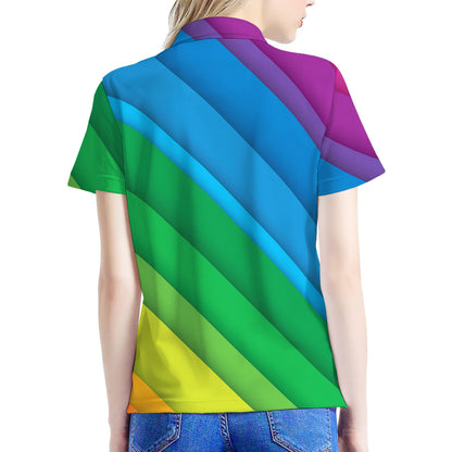 Rainbow Diagonal Lines Pattern Print Women's Polo Shirt