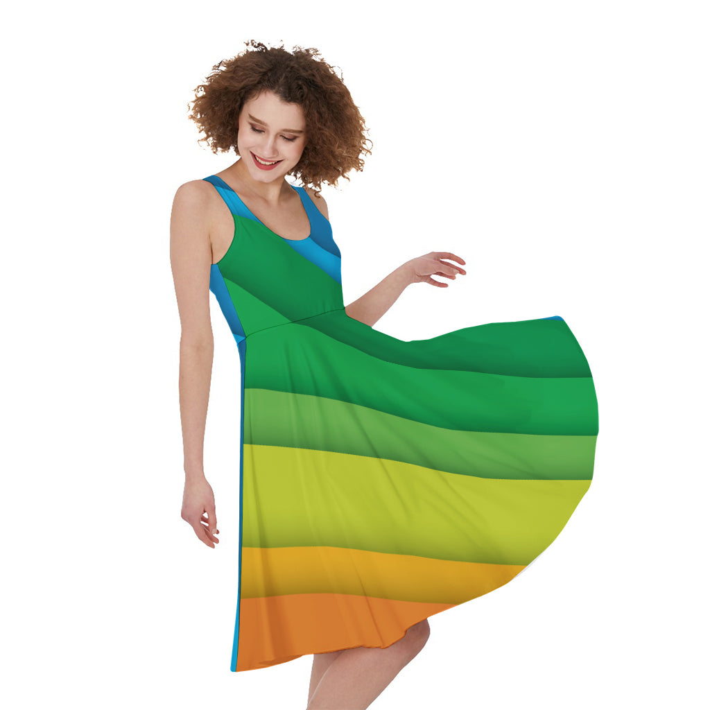 Rainbow Diagonal Lines Pattern Print Women's Sleeveless Dress