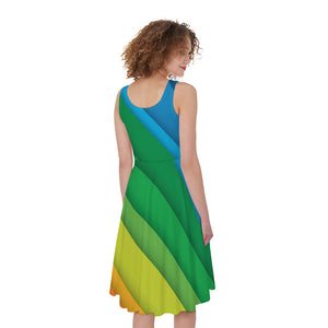 Rainbow Diagonal Lines Pattern Print Women's Sleeveless Dress