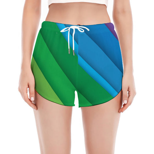 Rainbow Diagonal Lines Pattern Print Women's Split Running Shorts