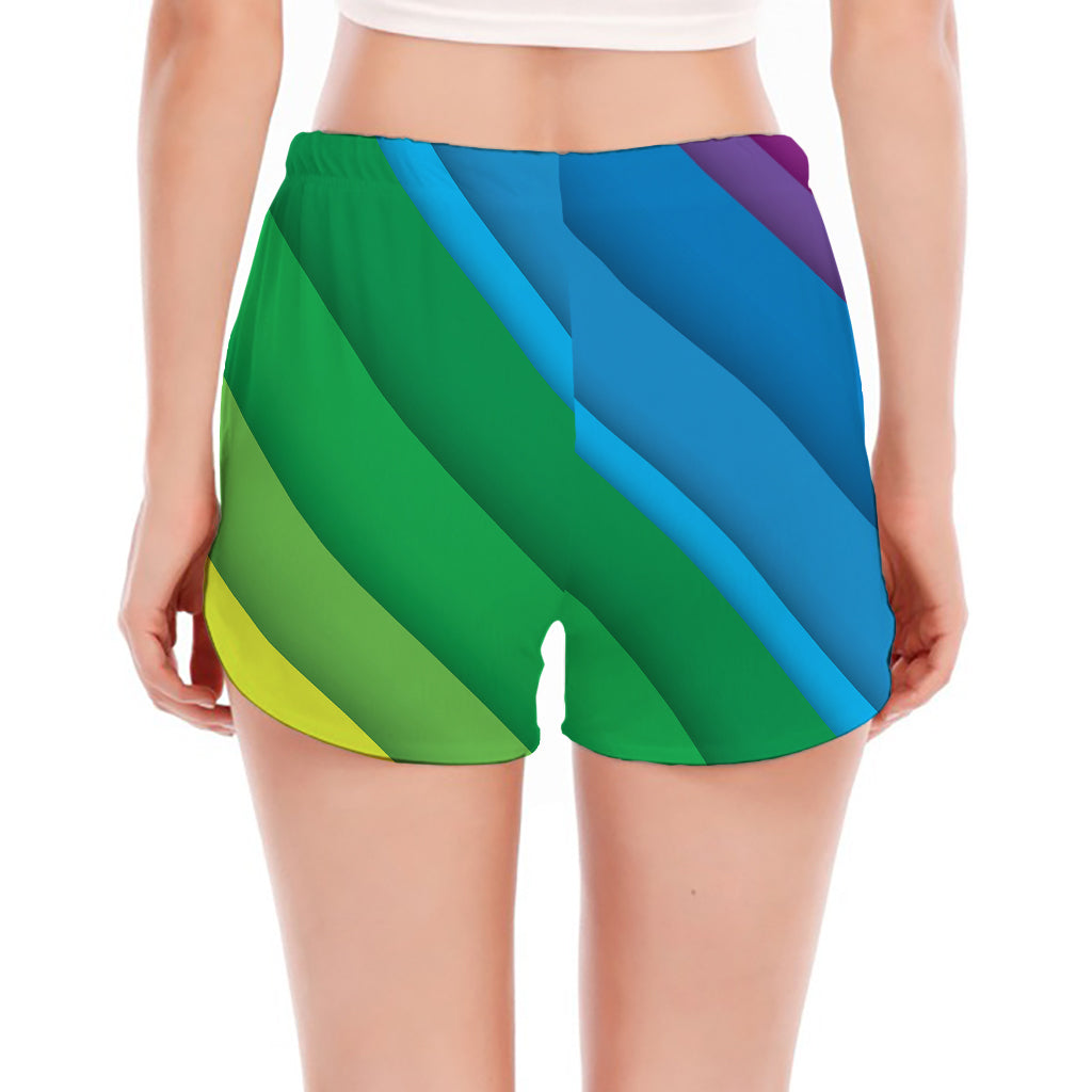 Rainbow Diagonal Lines Pattern Print Women's Split Running Shorts
