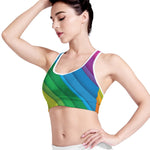 Rainbow Diagonal Lines Pattern Print Women's Sports Bra