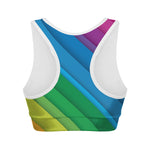 Rainbow Diagonal Lines Pattern Print Women's Sports Bra