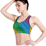 Rainbow Diagonal Lines Pattern Print Women's Sports Bra