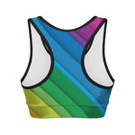 Rainbow Diagonal Lines Pattern Print Women's Sports Bra