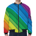Rainbow Diagonal Lines Pattern Print Zip Sleeve Bomber Jacket
