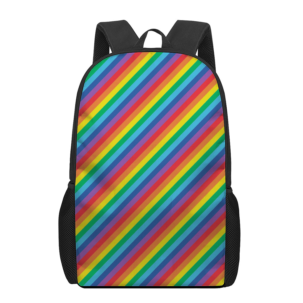 Rainbow Diagonal Striped Pattern Print 17 Inch Backpack