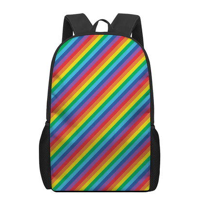Rainbow Diagonal Striped Pattern Print 17 Inch Backpack