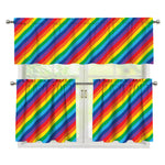 Rainbow Diagonal Striped Pattern Print 3 Piece Kitchen Curtains